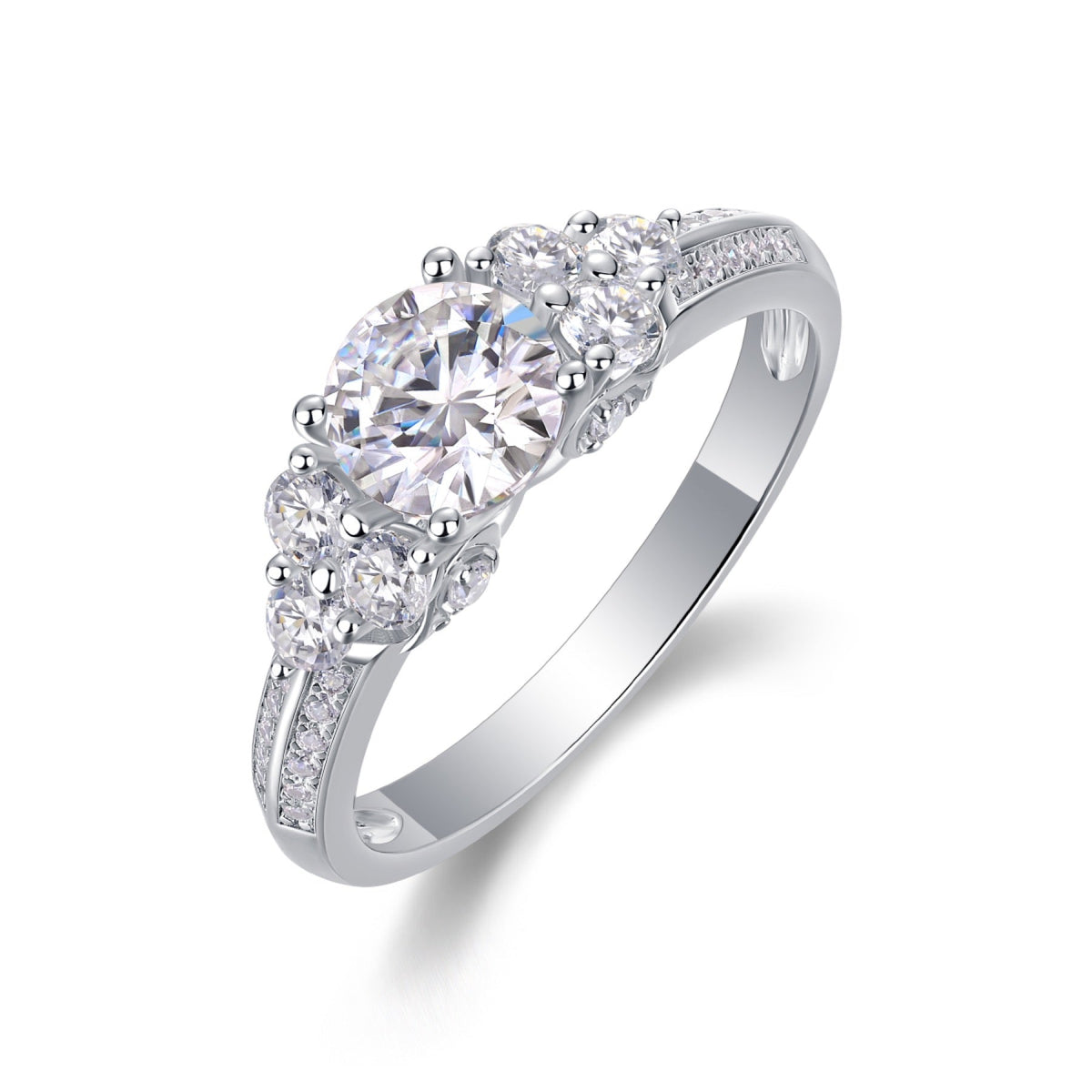Coral Moissanite Three-Stone Ring in Sterling Silver