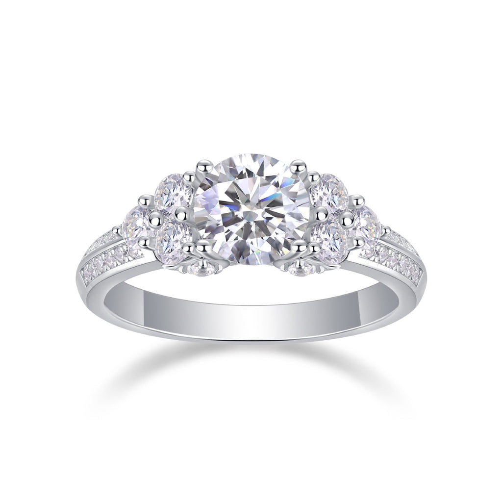 Coral Moissanite Three-Stone Ring in Sterling Silver