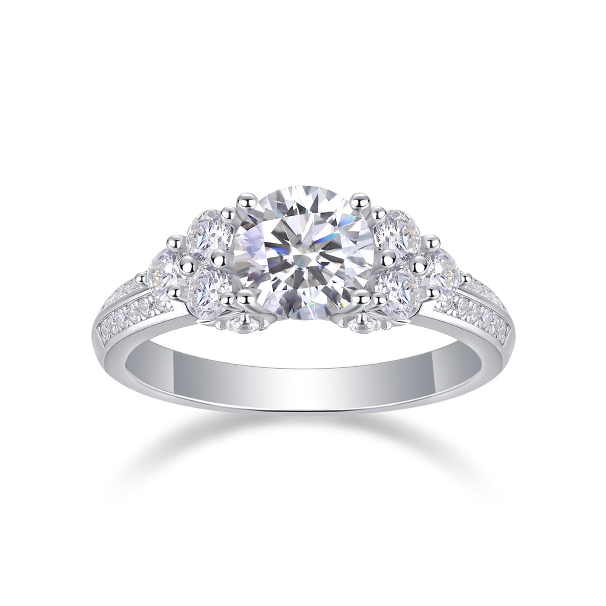 Coral Moissanite Three-Stone Ring in Sterling Silver