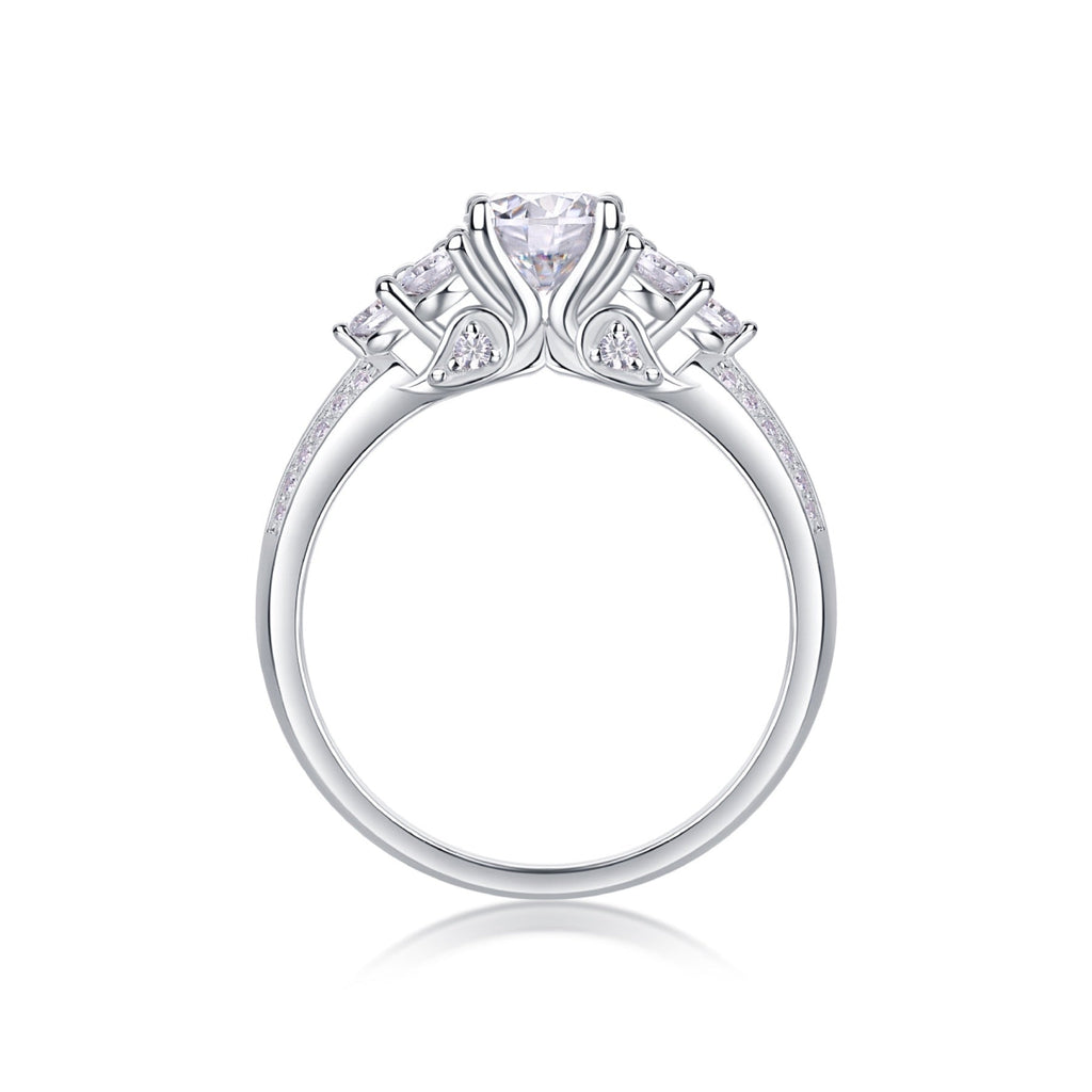 Coral Moissanite Three-Stone Ring in Sterling Silver