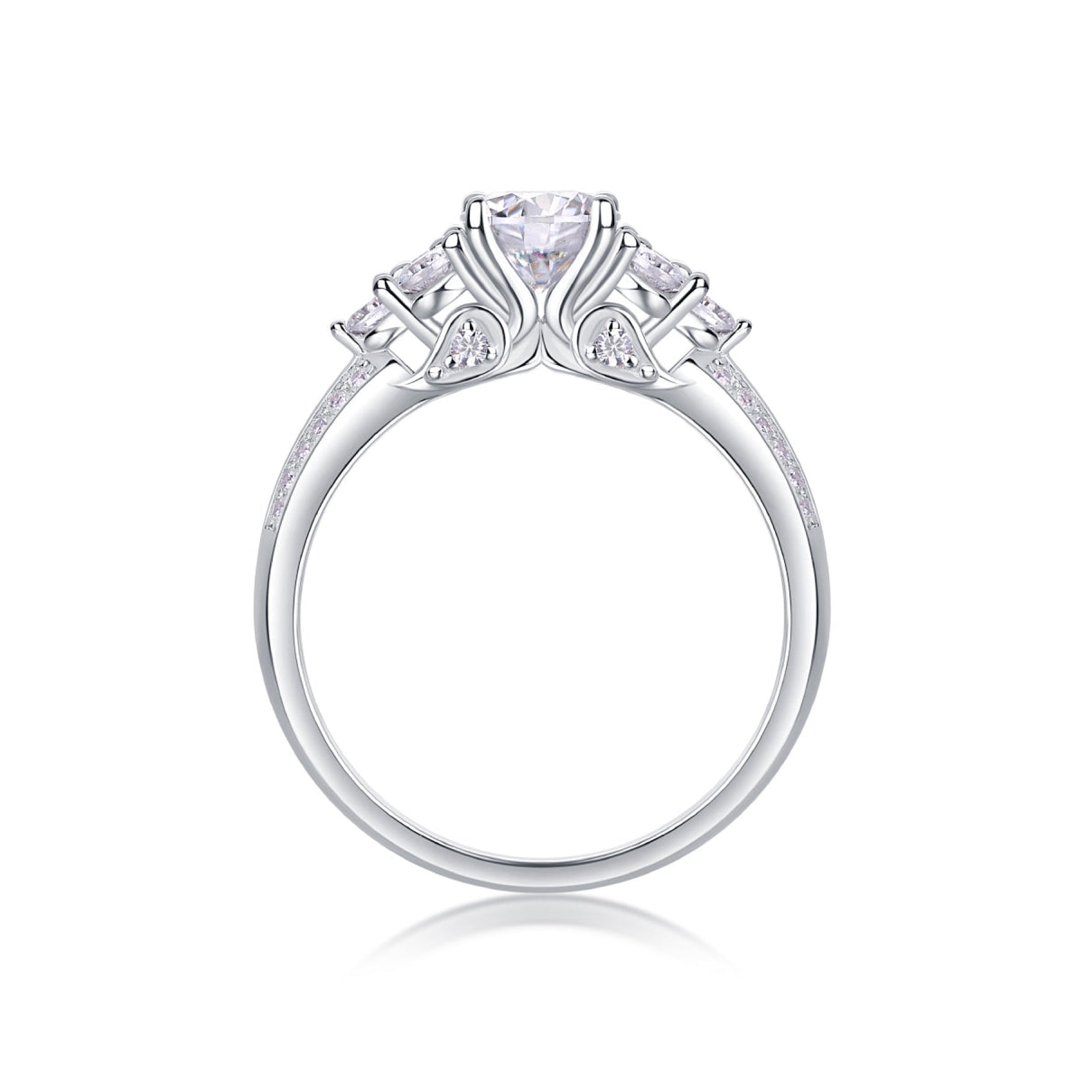 Coral Moissanite Three-Stone Ring in Sterling Silver