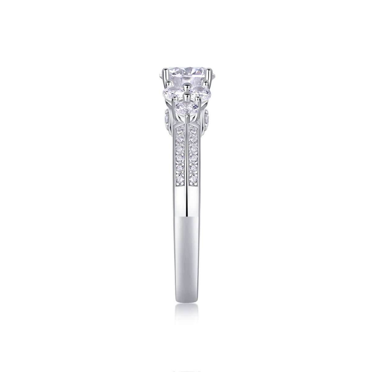 Coral Moissanite Three-Stone Ring in Sterling Silver