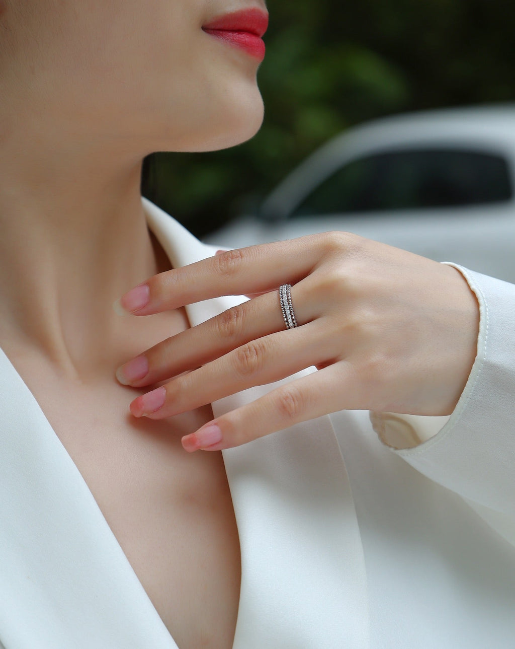 Autumn Moissanite Band Ring in Sterling Silver