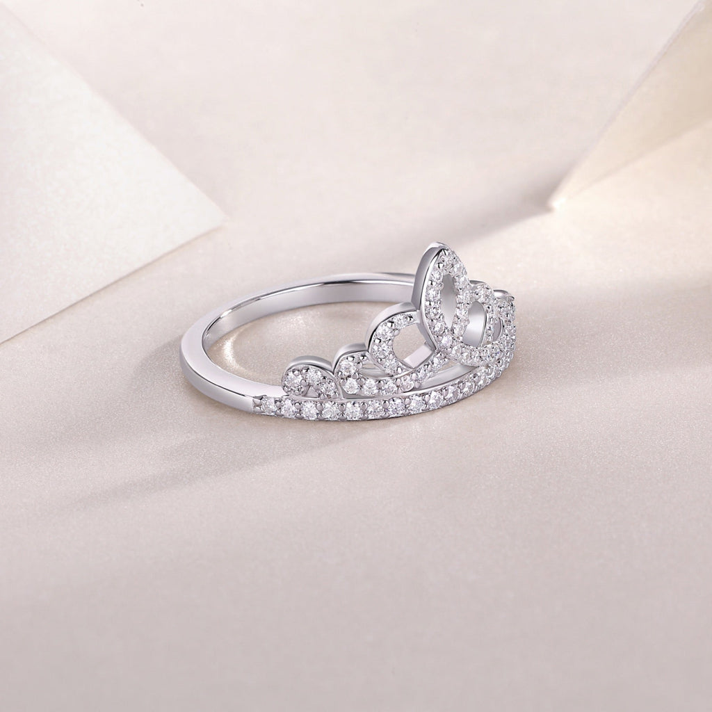 Crown Moissanite Band Ring in Sterling Silver