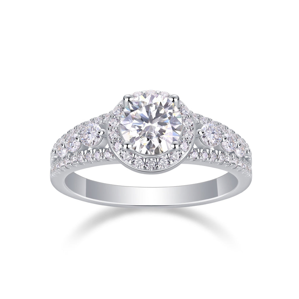 Shower Oval-Cut Moissanite Halo Ring in Sterling Silver