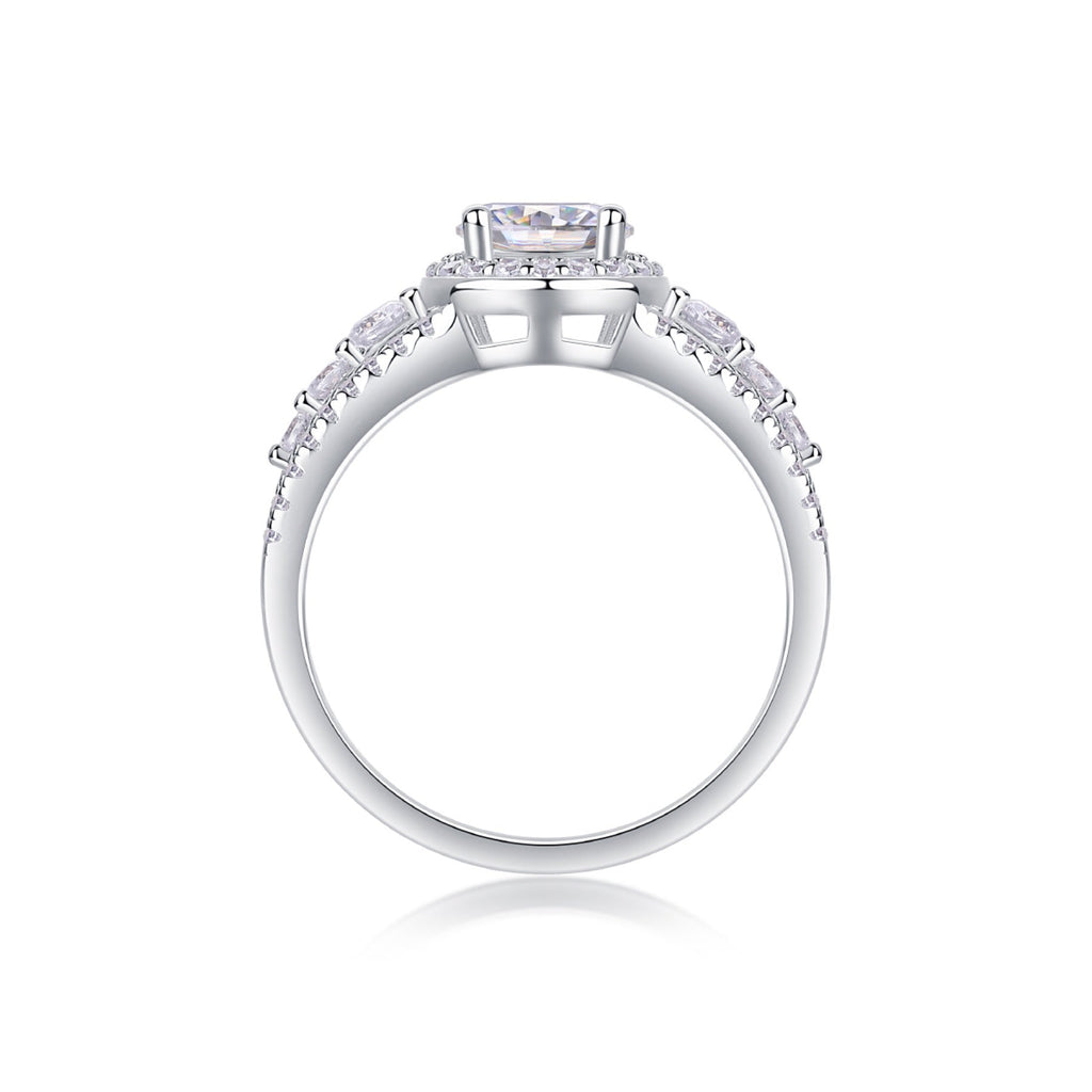 Shower Oval-Cut Moissanite Halo Ring in Sterling Silver