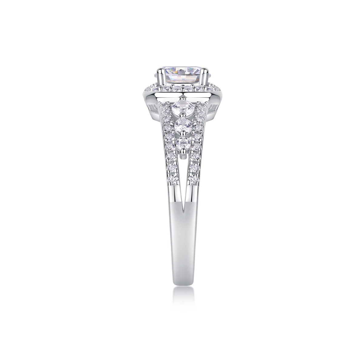 Shower Oval-Cut Moissanite Halo Ring in Sterling Silver