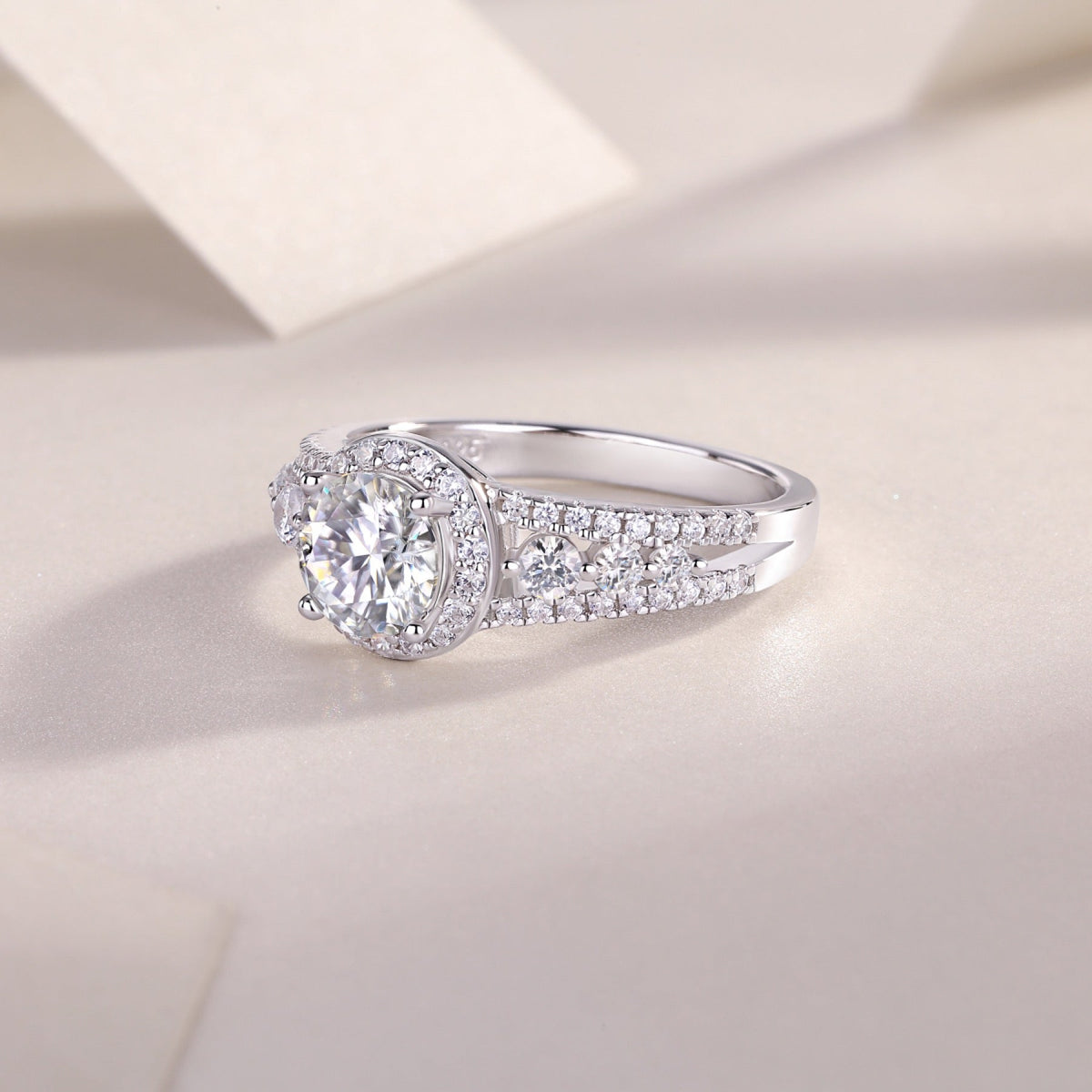 Shower Oval-Cut Moissanite Halo Ring in Sterling Silver