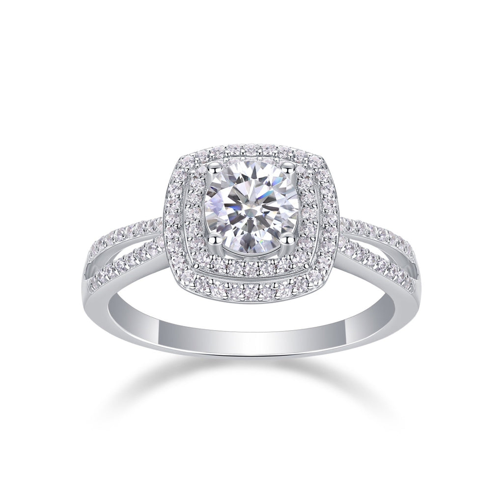 Holiday Cushion-Cut Moissanite Halo Ring in Sterling Silver