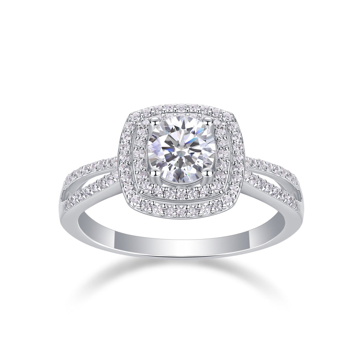 Holiday Cushion-Cut Moissanite Halo Ring in Sterling Silver