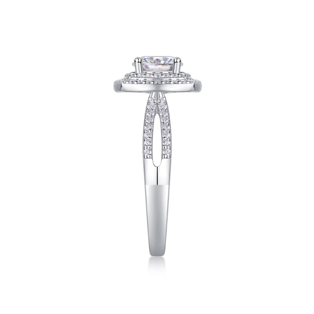Holiday Cushion-Cut Moissanite Halo Ring in Sterling Silver