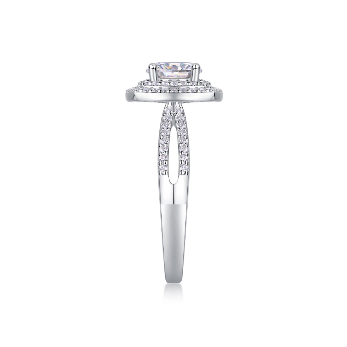Holiday Cushion-Cut Moissanite Halo Ring in Sterling Silver