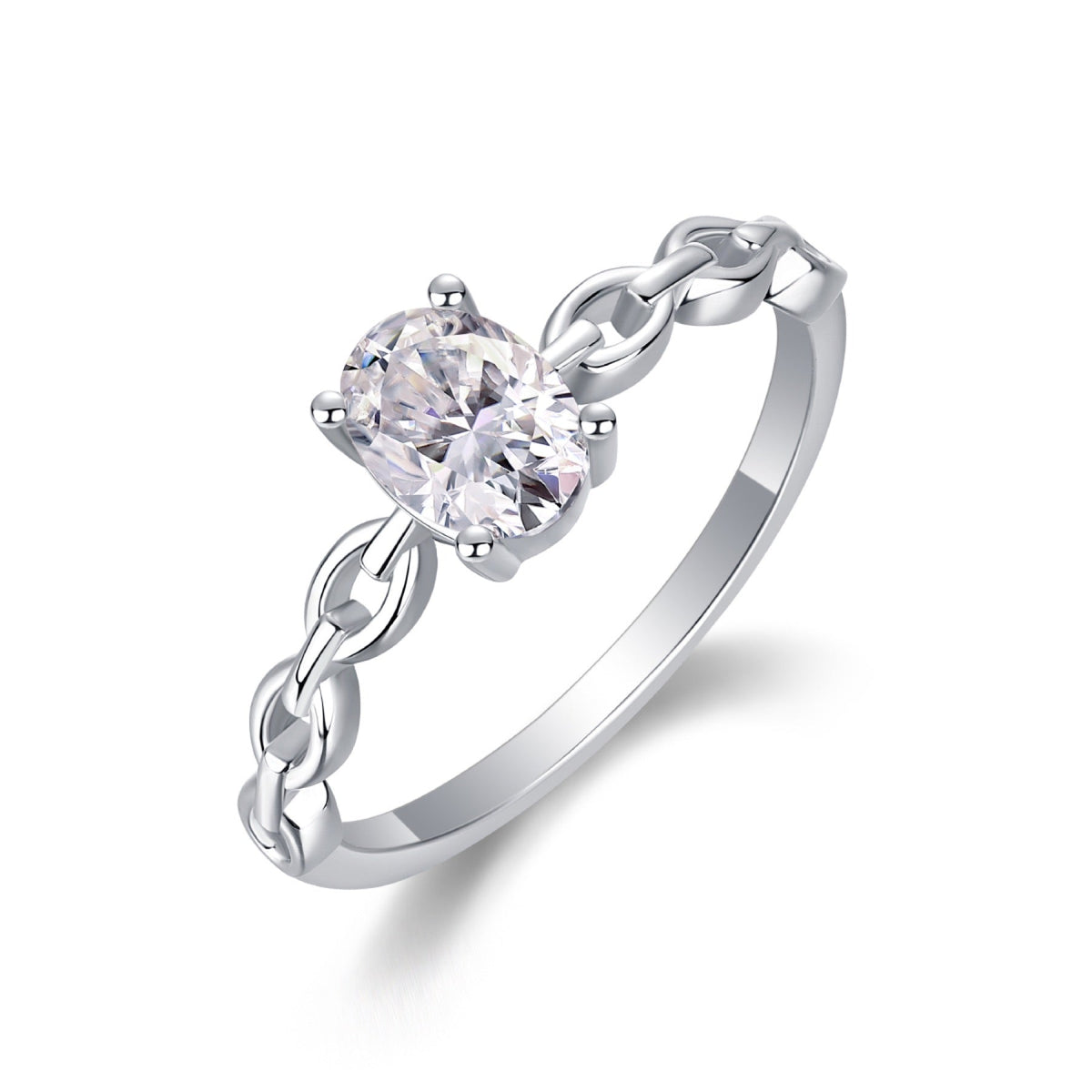 Rive Gauche Oval-Cut Moissanite Solitaire Ring in Sterling Silver