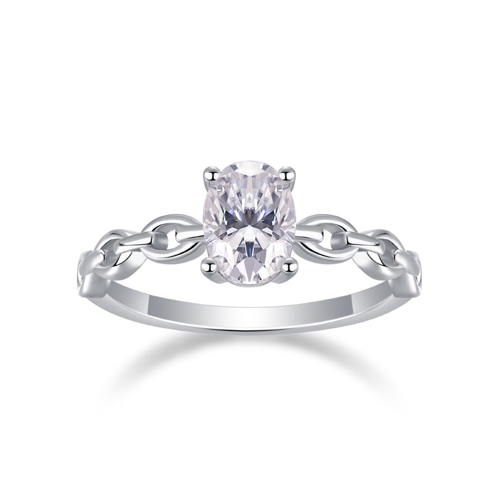 Rive Gauche Oval-Cut Moissanite Solitaire Ring in Sterling Silver