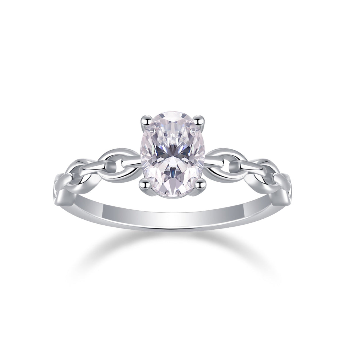 Rive Gauche Oval-Cut Moissanite Solitaire Ring in Sterling Silver