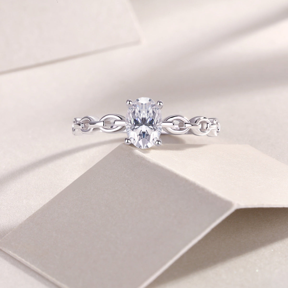 Rive Gauche Oval-Cut Moissanite Solitaire Ring in Sterling Silver