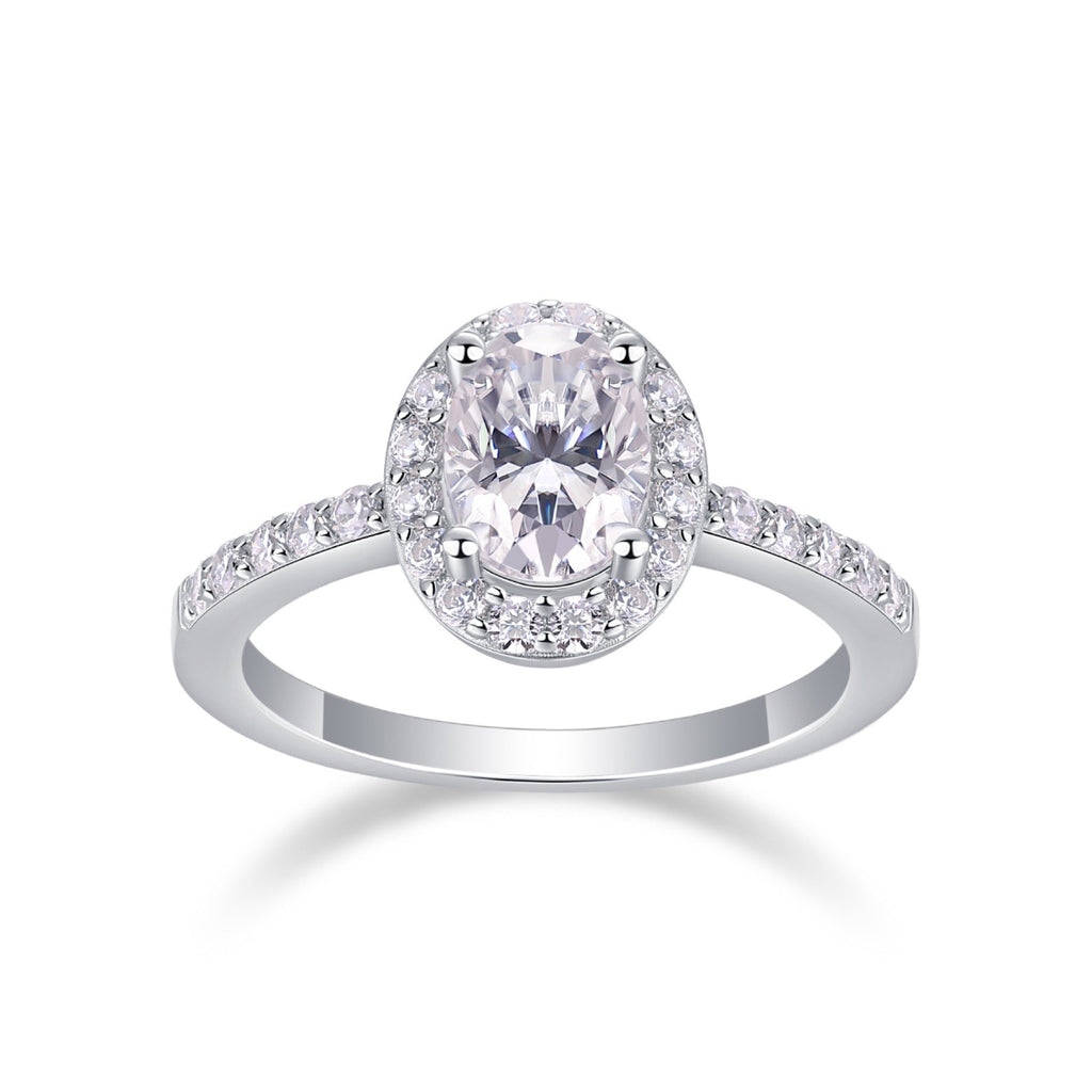 Moonwood Oval-Cut Moissanite Halo Ring in Sterling Silver