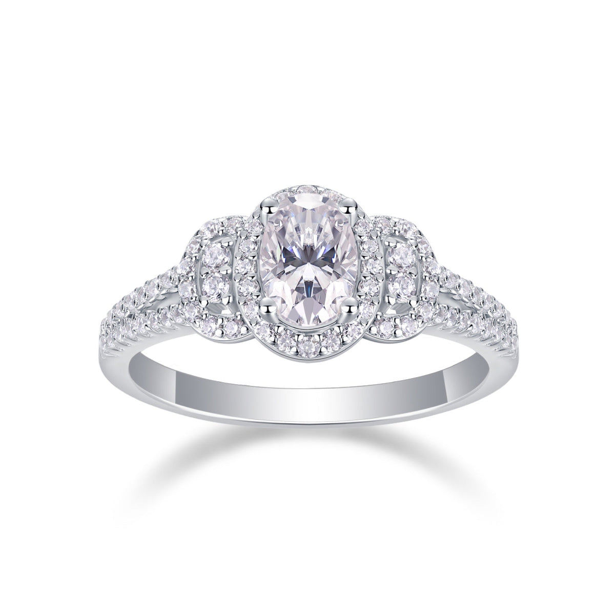 Eden Oval-Cut Moissanite Halo Ring in Sterling Silver