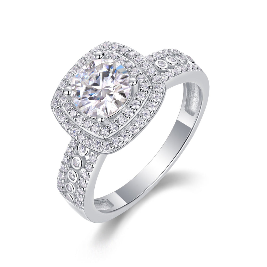 Provence Cushion-Cut Moissanite Halo Ring in Sterling Silver