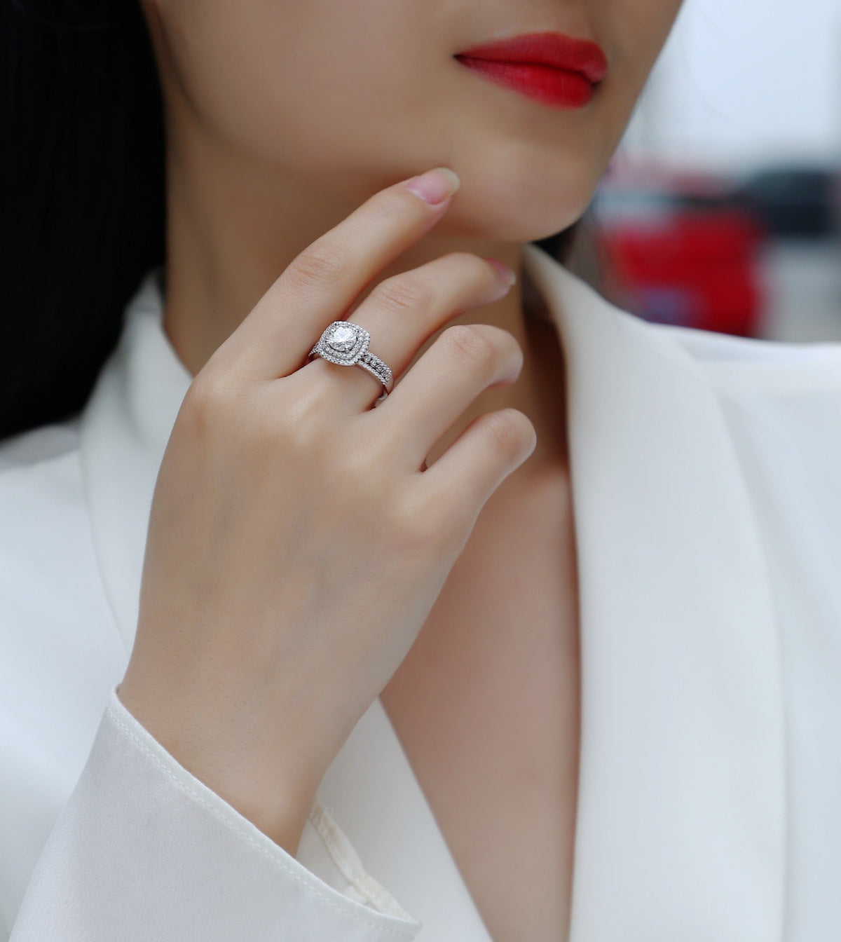 Provence Cushion-Cut Moissanite Halo Ring in Sterling Silver