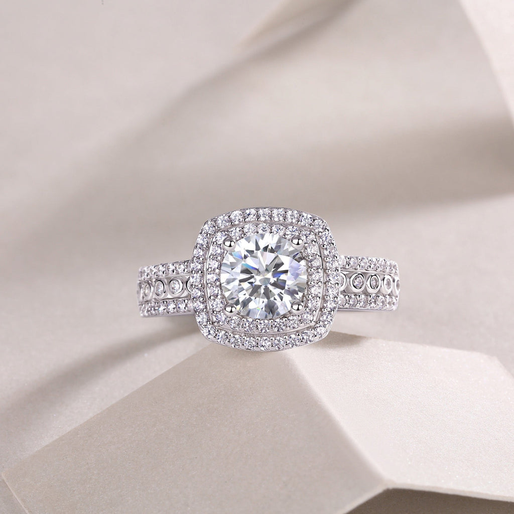 Provence Cushion-Cut Moissanite Halo Ring in Sterling Silver