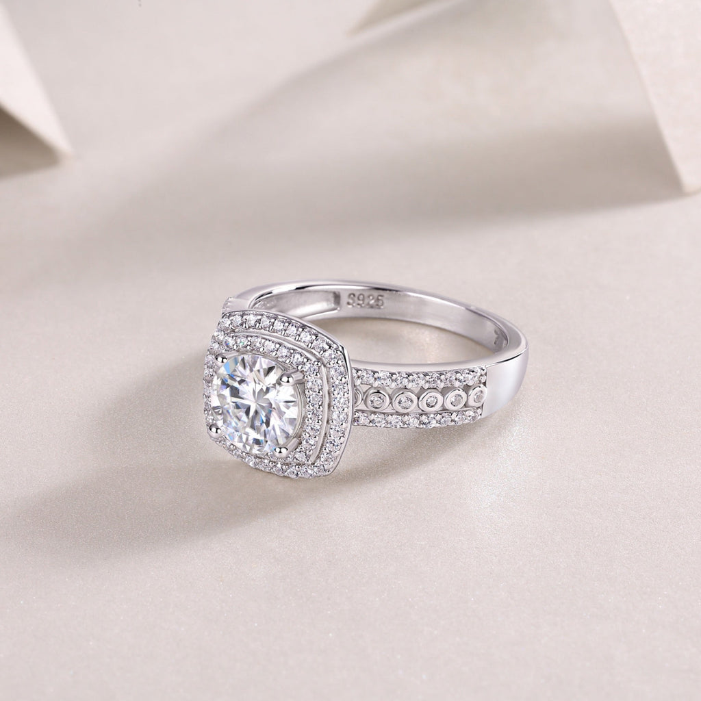 Provence Cushion-Cut Moissanite Halo Ring in Sterling Silver