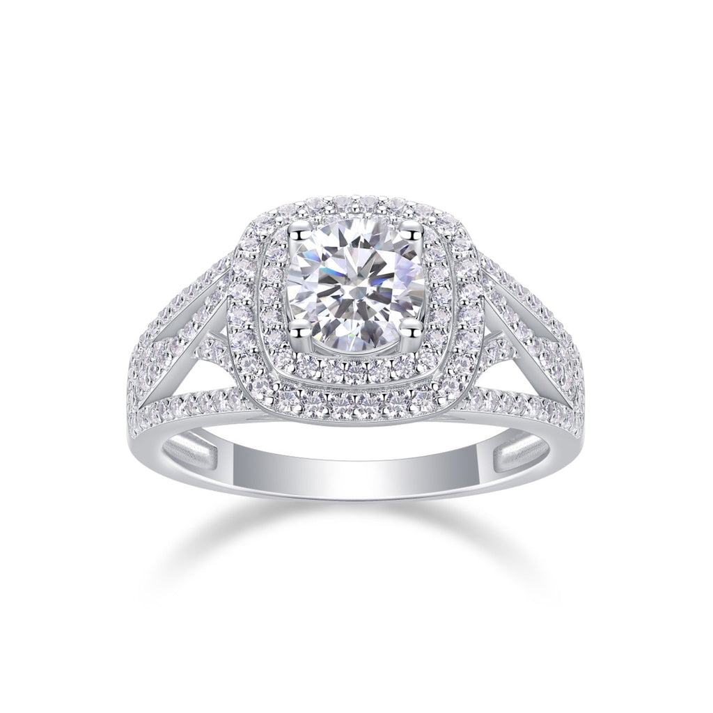 Allure Moissanite Halo Ring in Sterling Silver