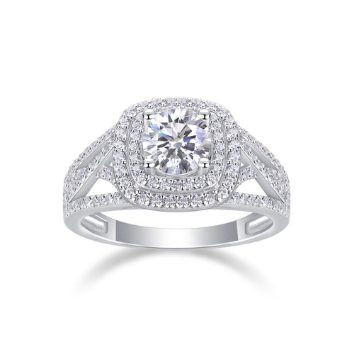 Allure Moissanite Halo Ring in Sterling Silver