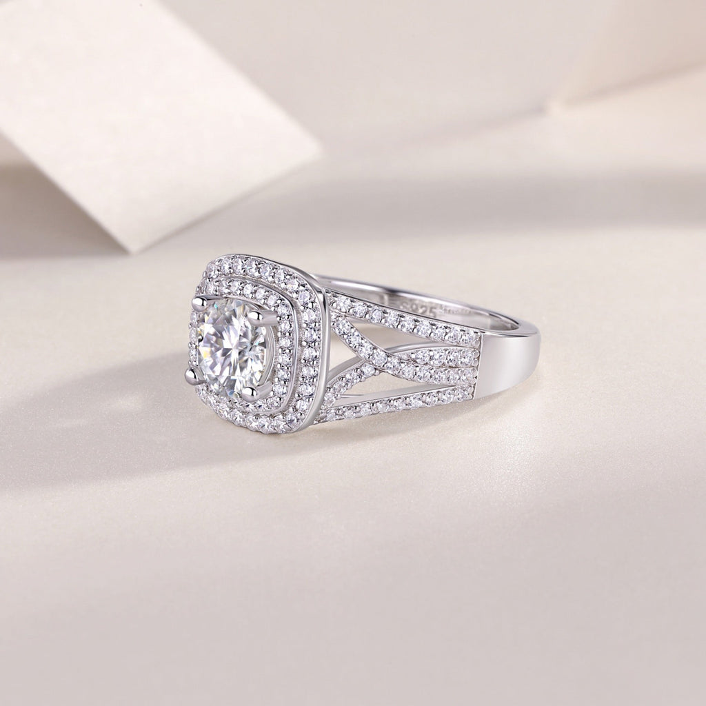 Allure Moissanite Halo Ring in Sterling Silver
