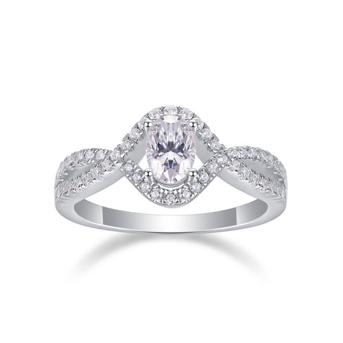 Alice Oval-Cut Moissanite Halo Ring in Sterling Silver