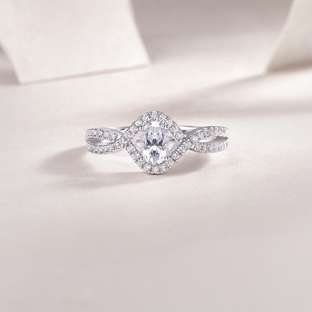 Alice Oval-Cut Moissanite Halo Ring in Sterling Silver