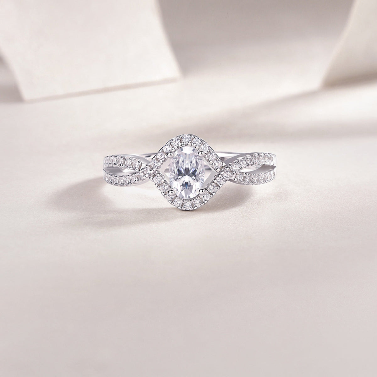 Alice Oval-Cut Moissanite Halo Ring in Sterling Silver