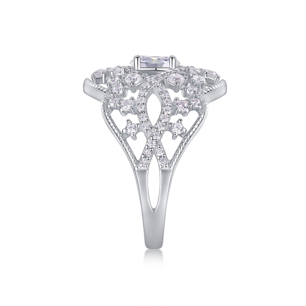 Waltz Oval-Cut Moissanite Halo Ring in Sterling Silver