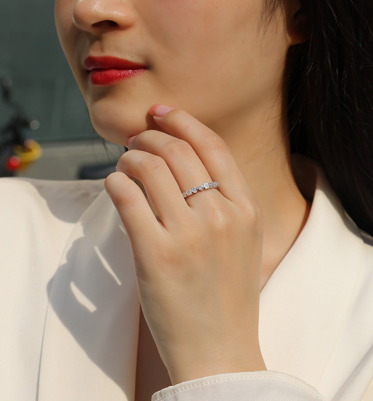 Alongside Moissanite Band Ring in Sterling Silver
