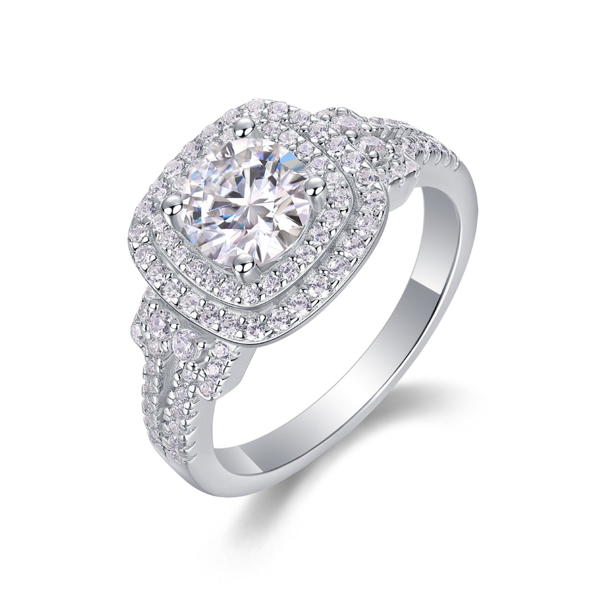 Molten Moissanite Halo Ring in Sterling Silver