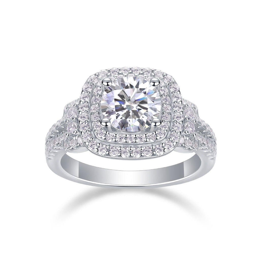 Molten Moissanite Halo Ring in Sterling Silver