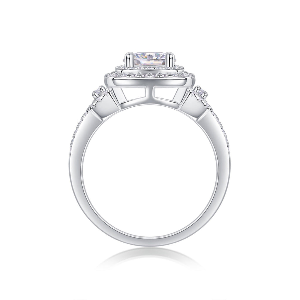 Molten Moissanite Halo Ring in Sterling Silver