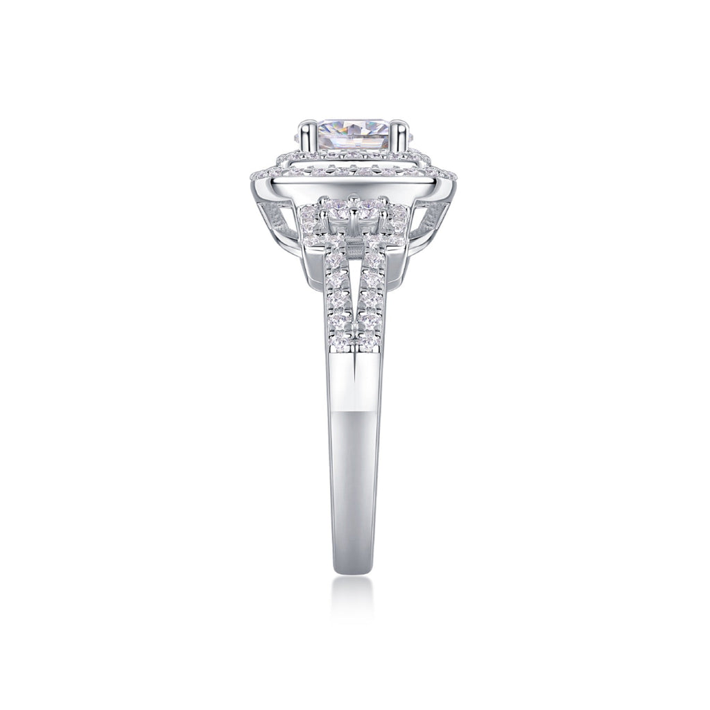 Molten Moissanite Halo Ring in Sterling Silver