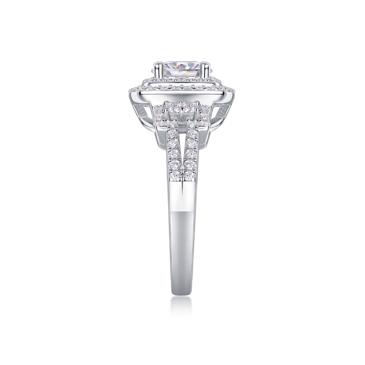 Molten Moissanite Halo Ring in Sterling Silver
