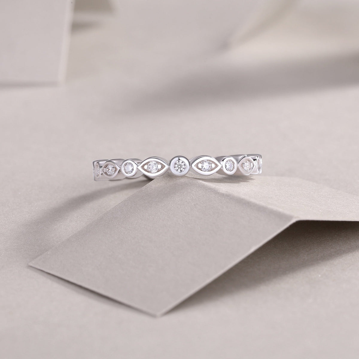 Brilliant Moissanite Eternity Band Ring in Sterling Silver