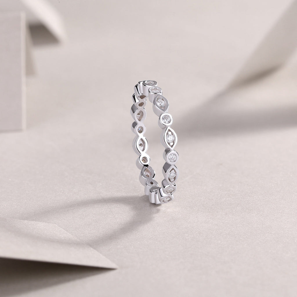 Brilliant Moissanite Eternity Band Ring in Sterling Silver