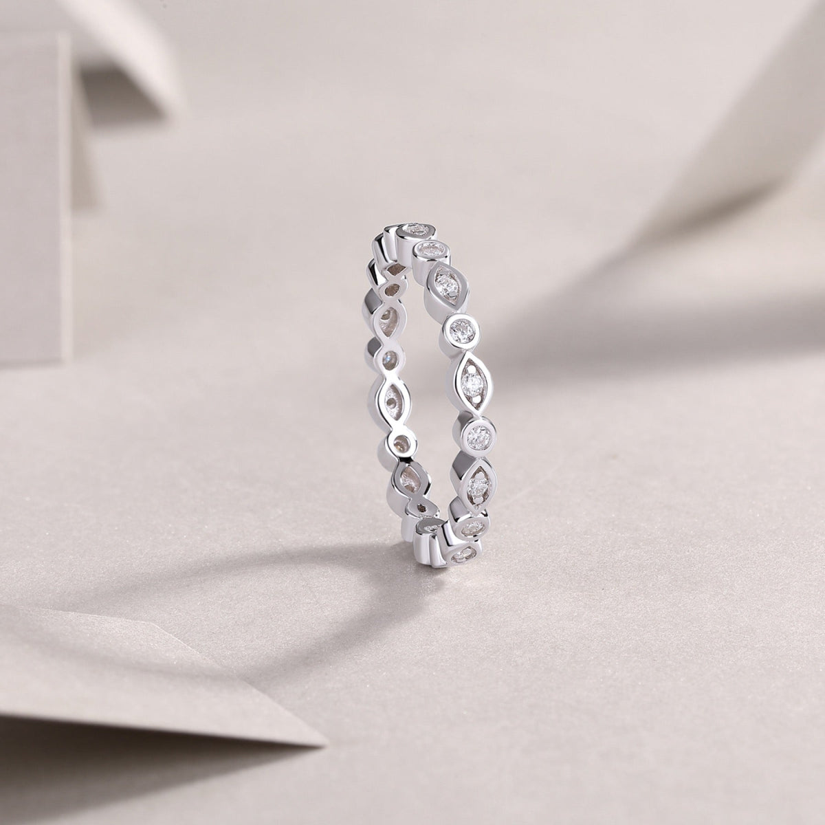 Brilliant Moissanite Eternity Band Ring in Sterling Silver