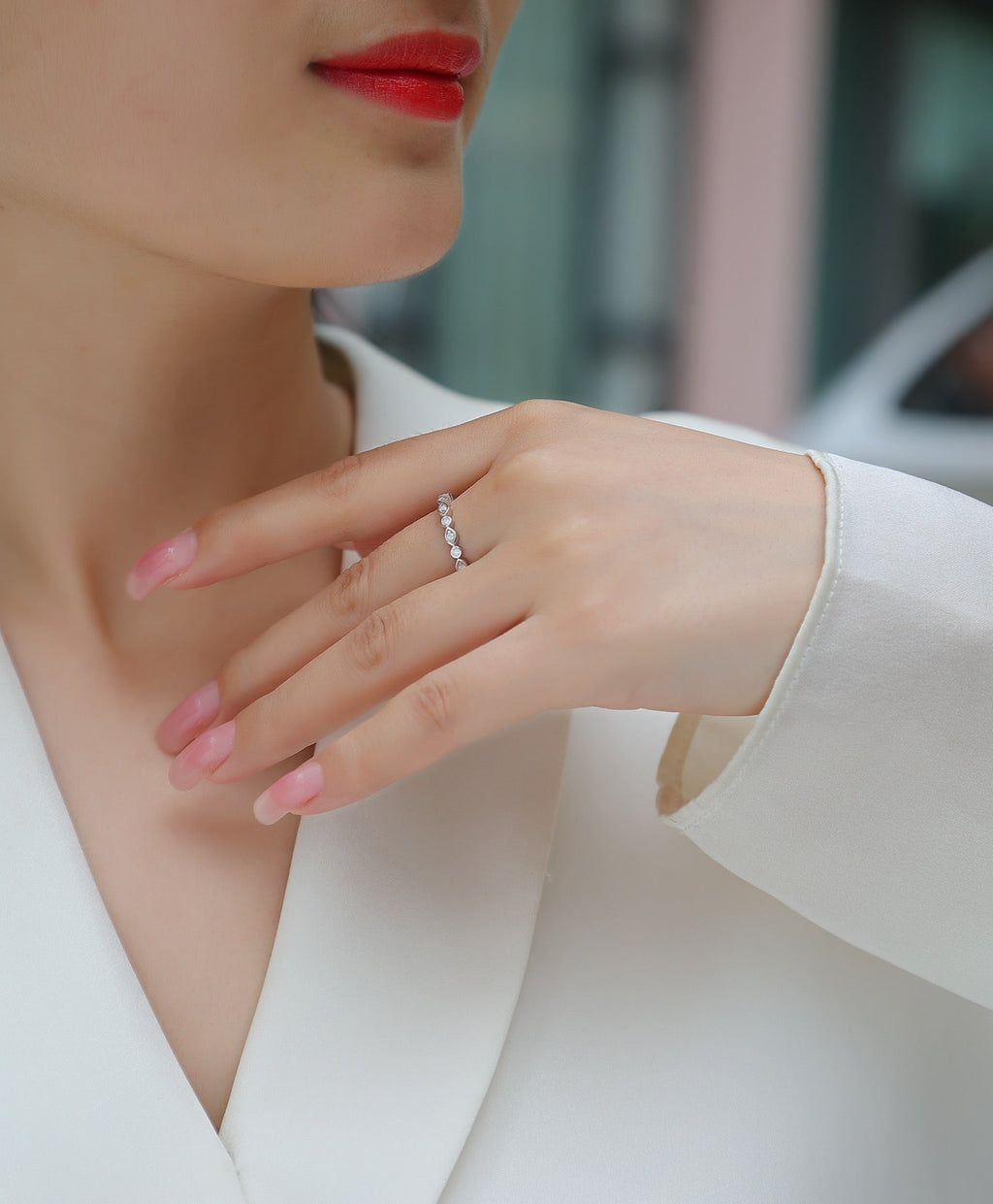 Brilliant Moissanite Eternity Band Ring in Sterling Silver