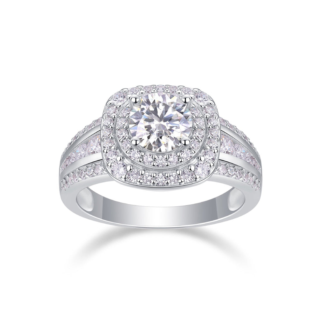 Coronet Moissanite Halo Ring in Sterling Silver