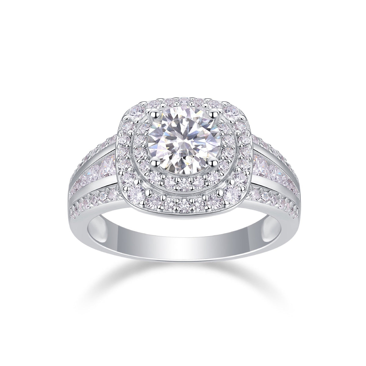 Coronet Moissanite Halo Ring in Sterling Silver