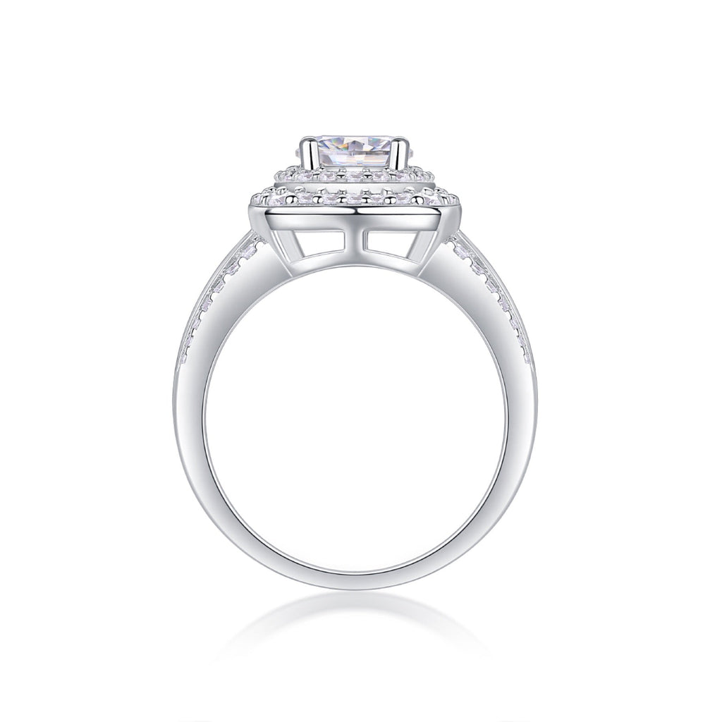 Coronet Moissanite Halo Ring in Sterling Silver