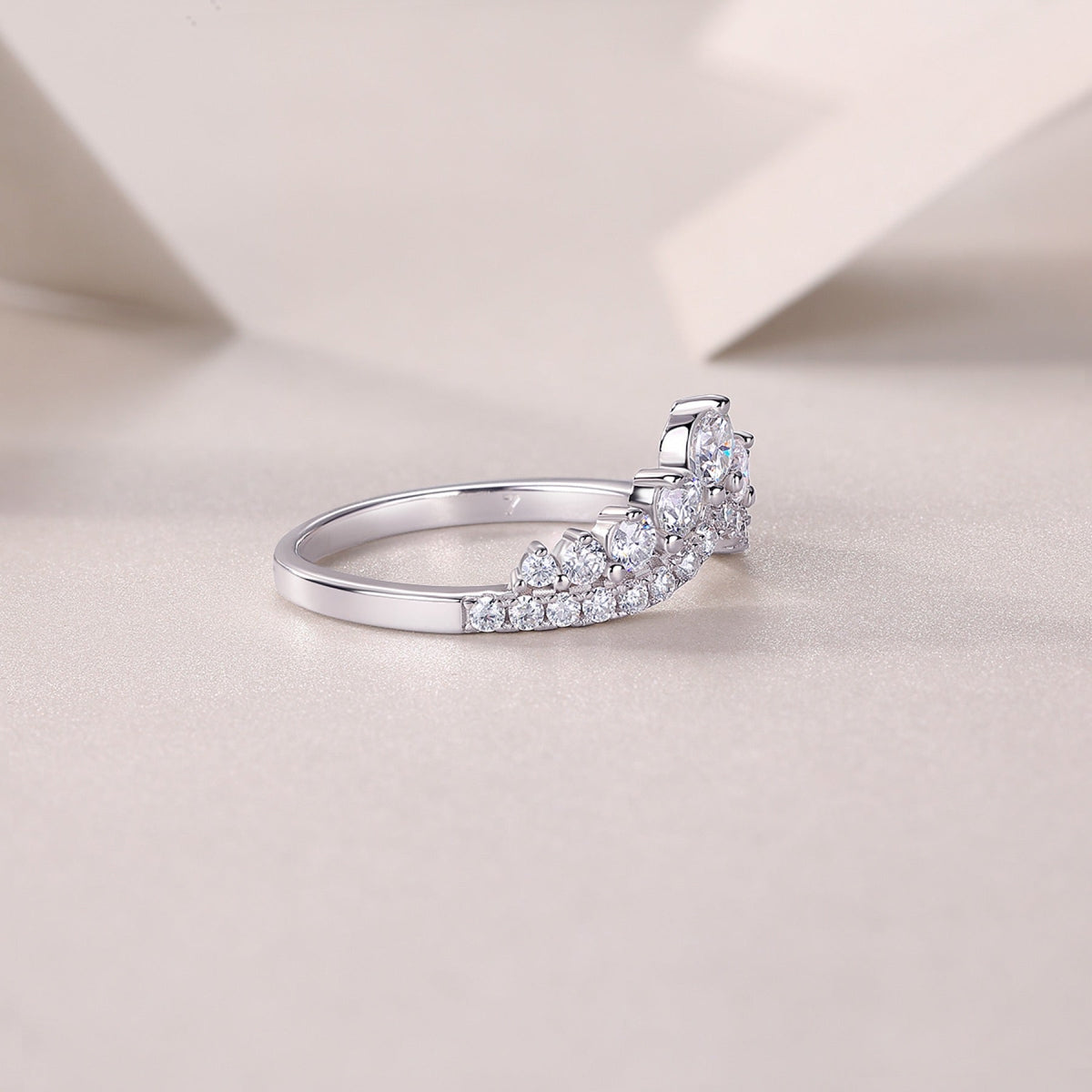 Victoria Moissanite Tiara Ring in Sterling Silver