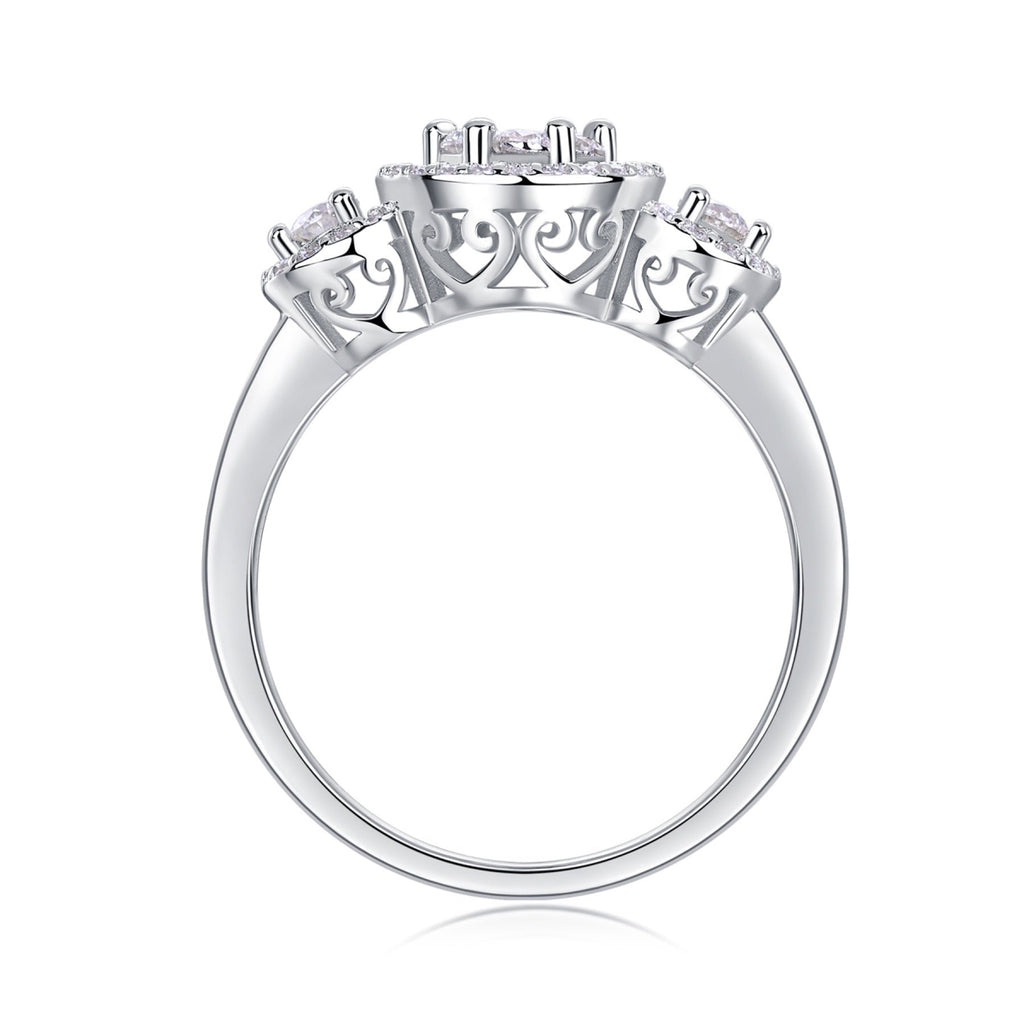 Linked Moissanite Three-Stone Ring in Sterling Silver