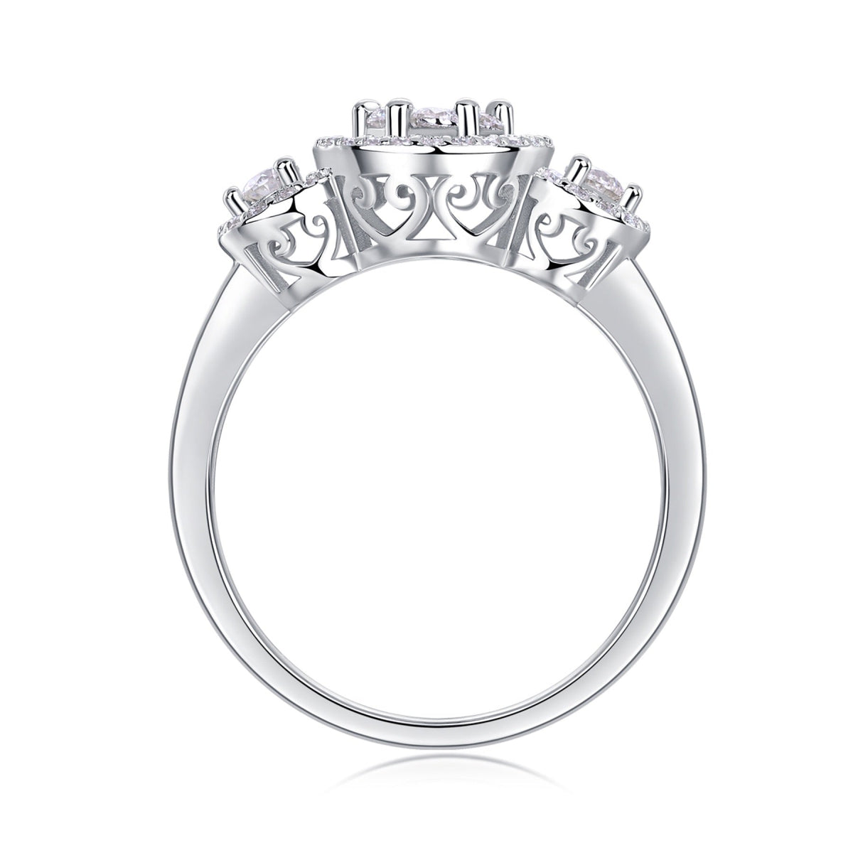 Linked Moissanite Three-Stone Ring in Sterling Silver