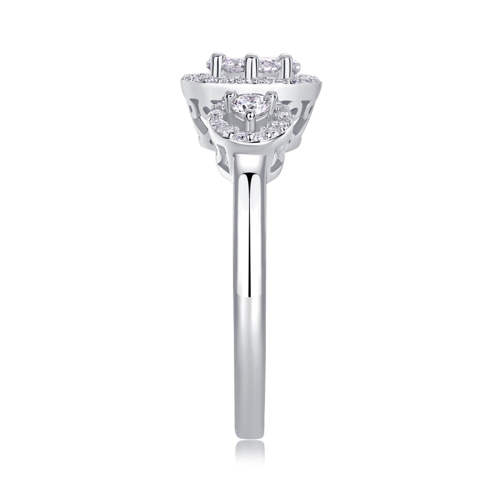 Linked Moissanite Three-Stone Ring in Sterling Silver